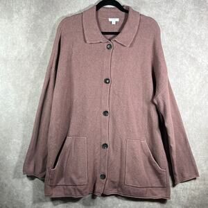 Purejill Cardigan Sweater Womens Large Pink Knit Button Front Casual Office Work